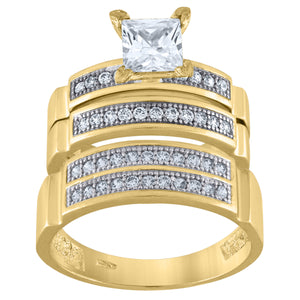 10kt Two-tone Gold Womens Round And Princess Cubic Zirconia Trio Ring Set