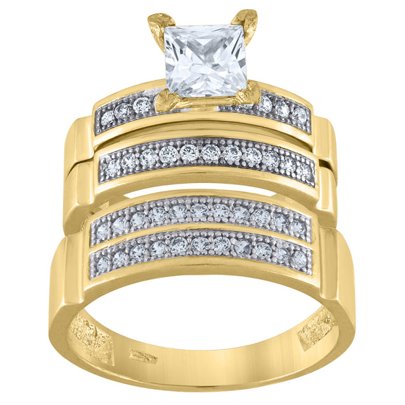 10kt Two-tone Gold Womens Round And Princess Cubic Zirconia Trio Ring Set