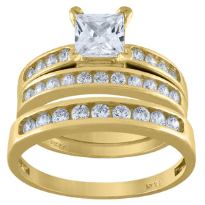 10kt Yellow Gold Womens Round And Princess Cubic Zirconia Trio Ring Set