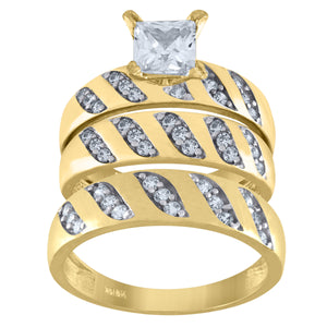 10kt Two-tone Gold Womens Round And Princess Cubic Zirconia Trio Ring Set