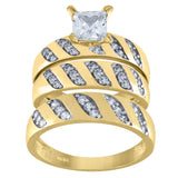 10kt Two-tone Gold Womens Round And Princess Cubic Zirconia Trio Ring Set
