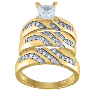 10kt Two-tone Gold Womens Round And Princess Cubic Zirconia Trio Ring Set