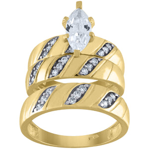 10kt Two-tone Gold Womens Round And Marquise Cubic Zirconia Trio Ring Set