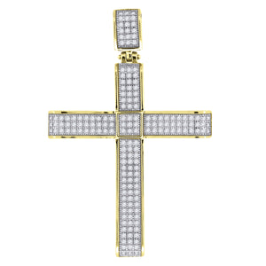 925 Sterling Silver Yellow-tone Unisex CZ Cross Religious Charm Pendant