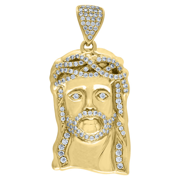 10kt Yellow Gold Mens Cubic Zirconia Jesus Religious Charm Pendant