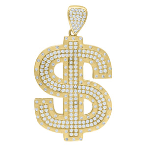 10kt Yellow Gold Mens Cubic Zirconia Dollar Sign Charm Pendant