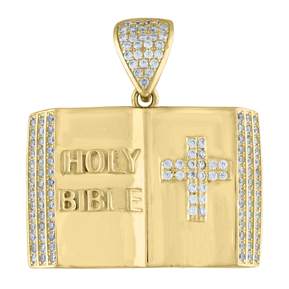 10kt Yellow Gold Mens Cubic Zirconia Holy Bible Religious Charm Pendant