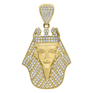 10kt Yellow Gold Mens Cubic Zirconia Pharaoh Egyptian Charm Pendant