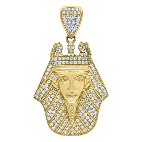 10kt Yellow Gold Mens Cubic Zirconia Pharaoh Egyptian Charm Pendant