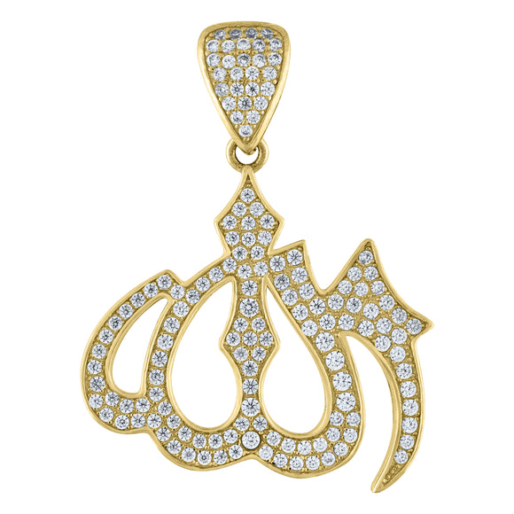 10KT Yellow Gold Mens Cubic Zirconia Symbol Allah Religious Charm Pendant