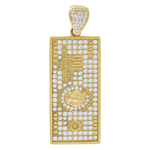 10Kt Yellow Gold Mens Cubic-Zirconia Dollar Bill Money/Currency Charm Pendant 