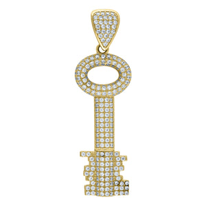 10kt Yellow Gold Mens Cubic Zirconia Key Lock & Key Charm Pendant