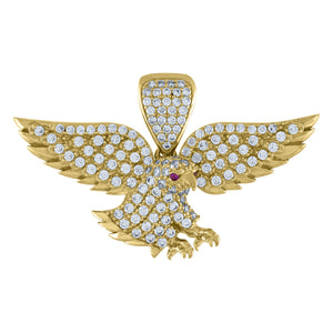 10kt Yellow Gold Mens White Pink Cubic Zirconia Eagle Bird Charm Pendant