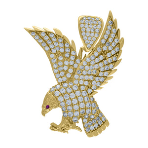 10kt Yellow Gold Mens White Pink Cubic Zirconia Eagle Bird Charm Pendant