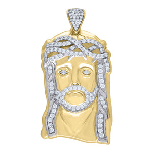 10kt Two-Tone Gold Mens Cubic Zirconia Jesus Religious Charm Pendant