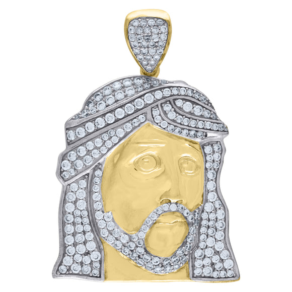 10kt Two-Tone Gold Mens Cubic Zirconia Jesus Religious Charm Pendant
