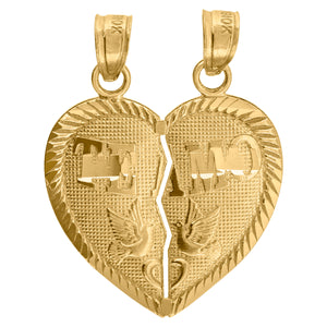 10kt Yellow Gold Unisex Diamond-cut Te Amo Broken Heart Peace Charm Pendant