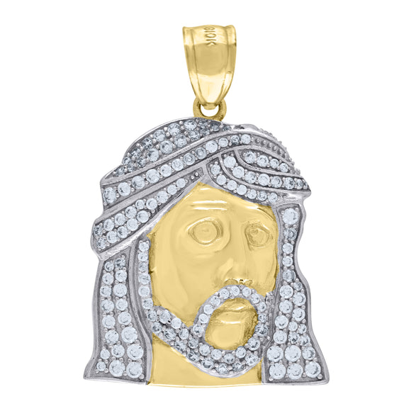 10kt Two-Tone Gold Mens Cubic Zirconia Jesus Religious Charm Pendant