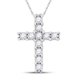10kt White Gold Womens Round Diamond Cross Pendant 1/10 Cttw