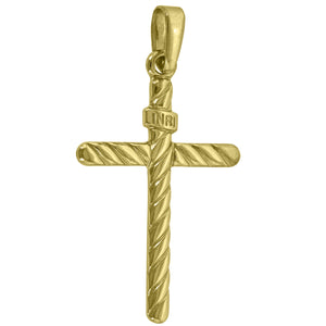 925 Sterling Silver Yellow-Tone Unisex Inri Twisted Cross Religious Charm Pendant