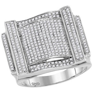 10kt White Gold Mens Round Diamond Cluster Ring 1 Cttw
