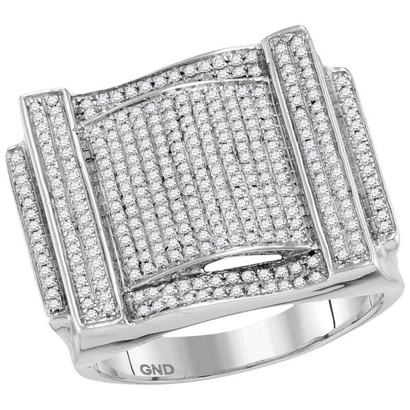 10kt White Gold Mens Round Diamond Cluster Ring 1 Cttw
