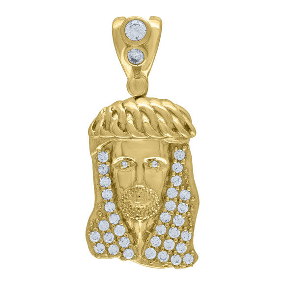 10kt Yellow Gold Mens Cubic Zirconia Jesus Religious Charm Pendant