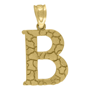 10kt Yellow Gold Unisex Nugget Initial B Charm Pendant