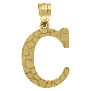 10kt Yellow Gold Unisex Nugget Initial C Charm Pendant