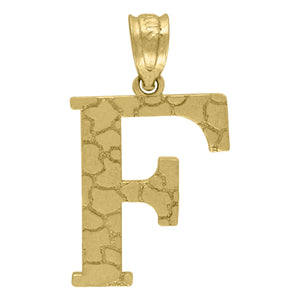 10kt Yellow Gold Unisex Nugget Initial F Charm Pendant