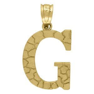 10kt Yellow Gold Unisex Nugget Initial G Charm Pendant
