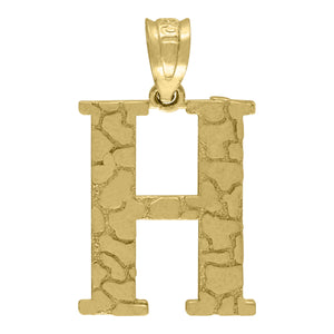 10kt Yellow Gold Unisex Nugget Initial H Charm Pendant