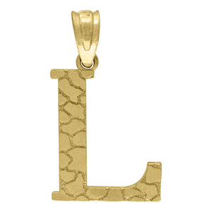 10kt Yellow Gold Unisex Nugget Initial L Charm Pendant