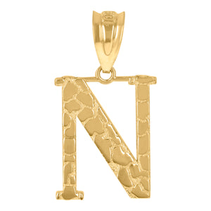 10kt Yellow Gold Unisex Nugget Initial N Charm Pendant