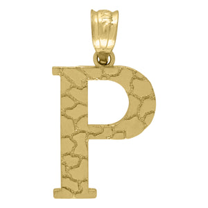 10kt Yellow Gold Unisex Nugget Initial P Charm Pendant