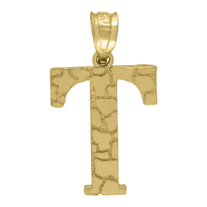 10kt Yellow Gold Unisex Nugget Initial T Charm Pendant