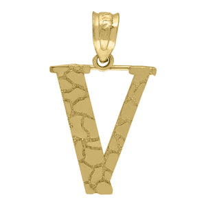 10kt Yellow Gold Unisex Nugget Initial V Charm Pendant