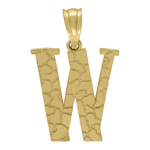 10kt Yellow Gold Unisex Nugget Initial W Charm Pendant