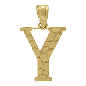 10kt Yellow Gold Unisex Nugget Initial Y Charm Pendant