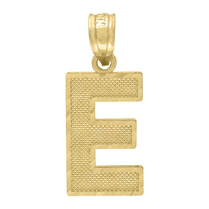 10kt Yellow Gold Unisex Textured Initial Letter E Charm Pendant