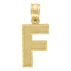 10kt Yellow Gold Unisex Textured Initial Letter F Charm Pendant