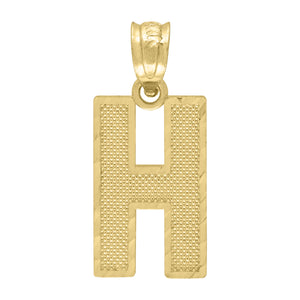 10kt Yellow Gold Unisex Textured Initial Letter H Charm Pendant