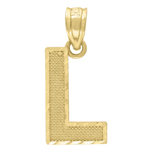 10kt Yellow Gold Unisex Textured Initial Letter L Charm Pendant
