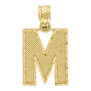 10kt Yellow Gold Unisex Textured Initial Letter M Charm Pendant