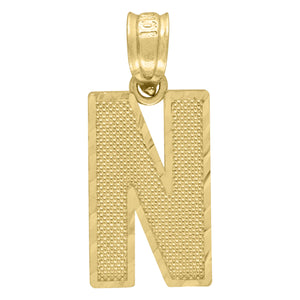 10kt Yellow Gold Unisex Textured Initial Letter N Charm Pendant