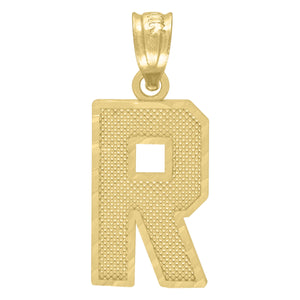 10kt Yellow Gold Unisex Textured Initial Letter R Charm Pendant
