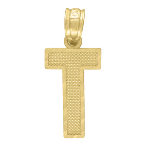 10kt Yellow Gold Unisex Textured Initial Letter T Charm Pendant