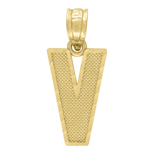 10kt Yellow Gold Unisex Textured Initial Letter V Charm Pendant