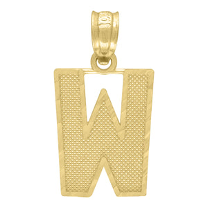 10kt Yellow Gold Unisex Textured Initial Letter W Charm Pendant