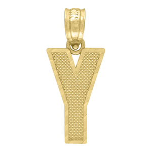 10kt Yellow Gold Unisex Textured Initial Letter Y Charm Pendant